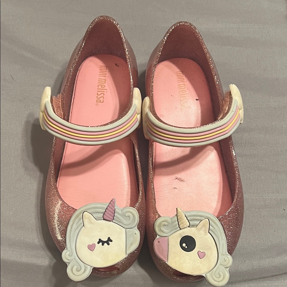 Mini Melissa Glittery Pink Unicorn Dress Shoes